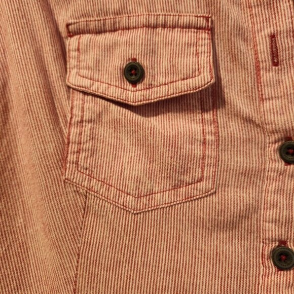 BCBGIRLS red and white striped half button down collared blouse size XS - Picture 5 of 7